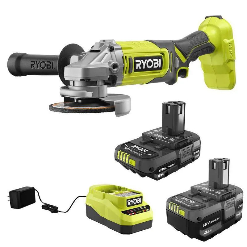 Kit Lithium-Ion RYOBI, 18V, 4-1/2 in., Design senza cordone, Grinder angolare, 2. 0 Ah, 4. 0 Ah, 2.0 Ah, 4.0 Ah