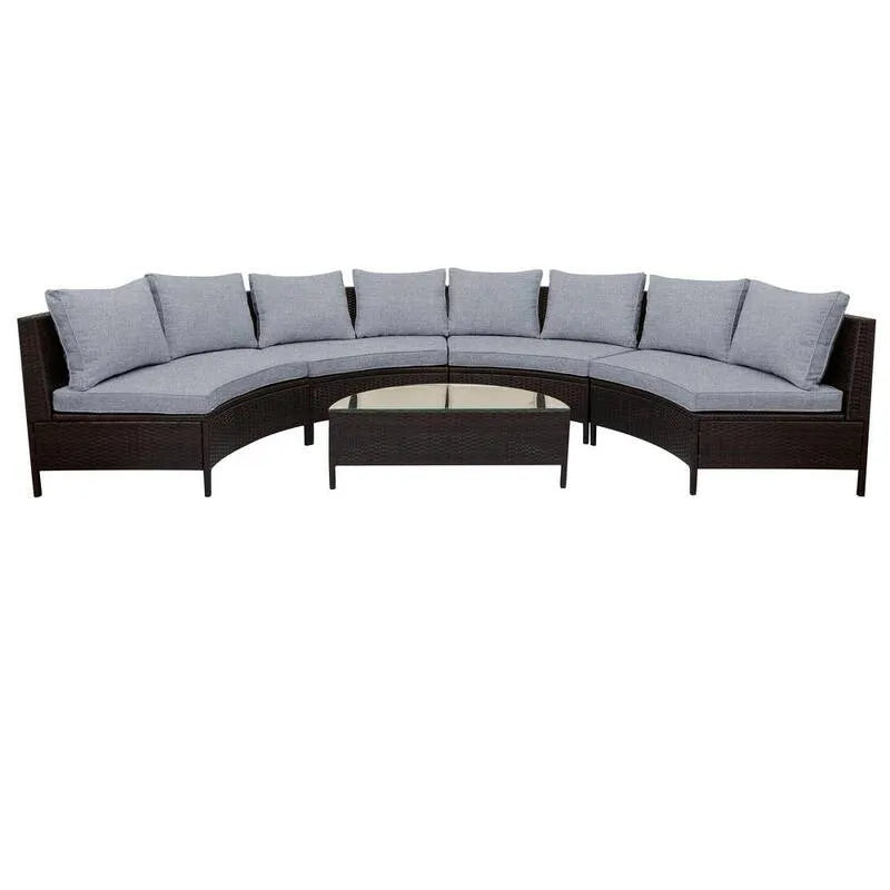 5 pezzi Set di sezioni a 5 pezzi, marrone, rattan sintetico Set di sezione esterna con cuscini grigi