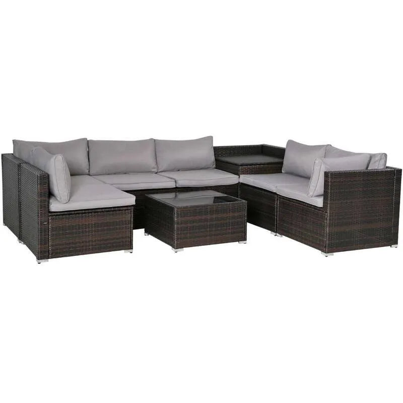 1-Coffee Divano 1-Storage e 1- 8 pezzi, 1-Storage e 1-Tavolino per caffè, da esterno, Brown, Grigio