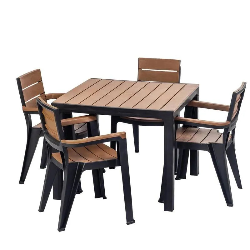 Tavolo quadrato Seat 5 pezzi, Madeira, da interno, da esterno, Nero, Marrone, Teak marrone, Set da pranzo da esterno