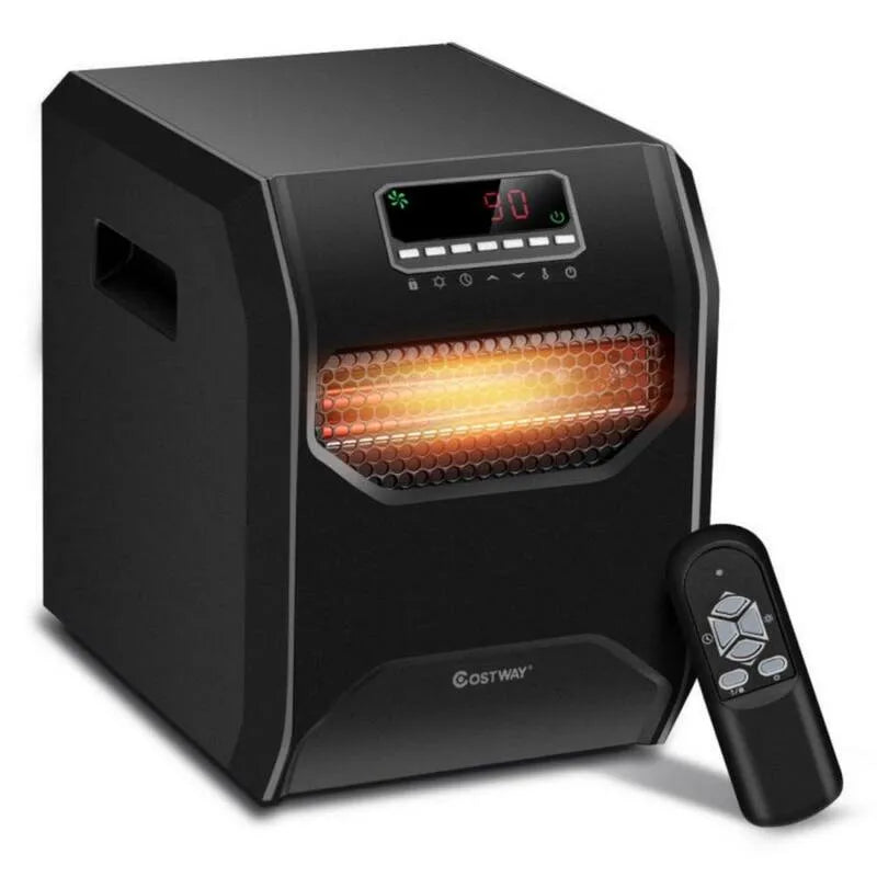 Riscaldatore spaziale 1500-Watt, Telecomando, Timer, Design compatto portatile, Tecnologia a infrarossi, 12H, Nero
