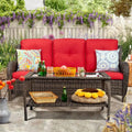 divano, esterno, patio, rattan sintetico, rosso, soggiorno