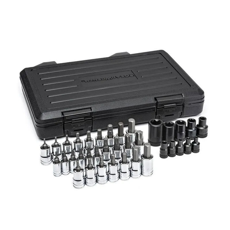 Set di presa a avvitatore per trasmissione 36 pezzi, 1/4 in., 8 in., 2 in., Drive SAE/Metric Hex