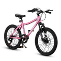 20 in., 7 velocità, Mountain Bike, Bici per bambini in acciaio rosa, Freno a disco a sospensione anteriore U