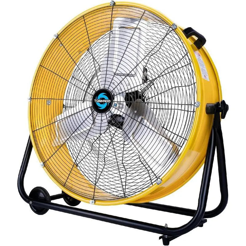 3-velocità 3Speed, 8 ft, 24 in. Alta Velocity pesante-duty ventilatore a tamburo in giallo con testa di inclinazione e 8 ft. Cord, 24 in.