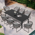 Set da pranzo all'aperto in alluminio per pezzi 9 pezzi, 94 in., 94 in. Tavolo allungabile e sedie in acciaio grigio Cuscino