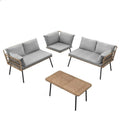 Divano 4 pezzi, Tavolo laterale per cortile, Set Sezionale Patio con Cuscini Grigi, All'aperto, Marrone