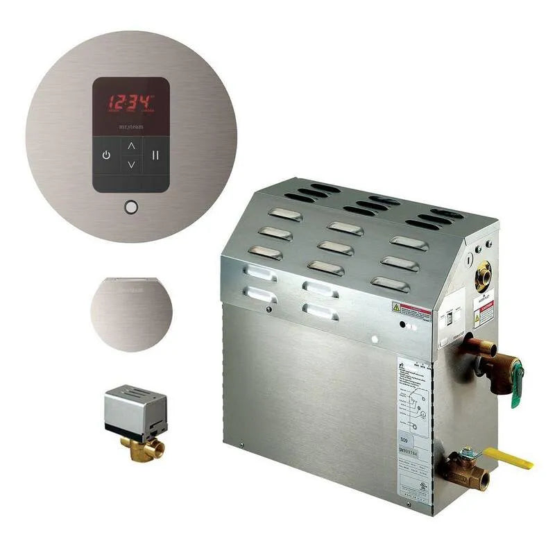 Generatore, nichel spazzolato, bagno di vapore 7. 5kW con iTempo AutoFlush Round Package in nichel spazzolato