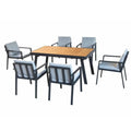 7 pezzi Set da pranzo all'aperto in alluminio 7 pezzi, Set da pranzo all'aperto in alluminio con 6 sedie e cuscini grigi, lavaggio