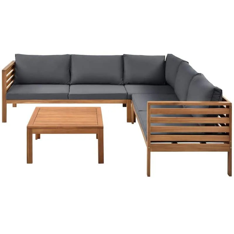 Struttura in legno Set sezionale esterno, struttura Set sezionale esterno con rigogliosi grigi