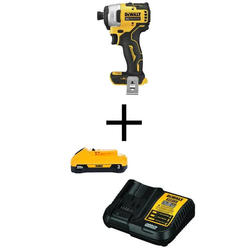 DEWALT 3. 0Ah, 20V, 1/4 in., 12V, progettazione senza fili, progettazione compatta portatile, avvitatore a impulsi, senza spazzole, 3.0Ah