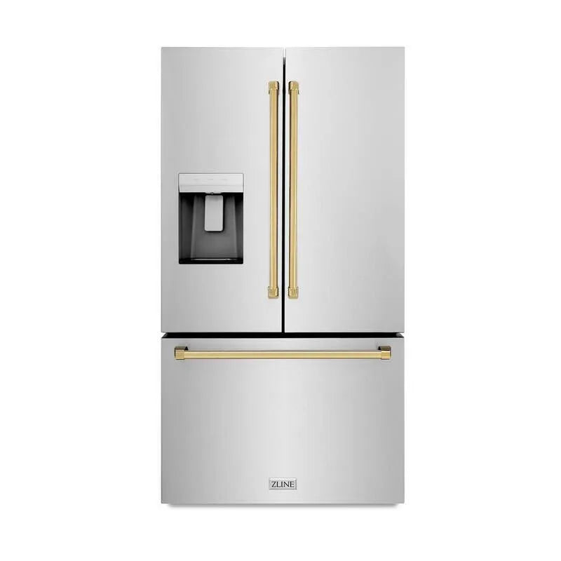 frigorifero 3-Door, 36 in., Dispenser dell'acqua in acciaio inossidabile resistente alla stampa, oro lucido