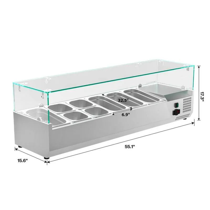 Frigorifero 8-Pan, 55 in., 1, 6 cu. ft, Acciaio inossidabile, Design commerciale-classico, 1.6 cu. ft