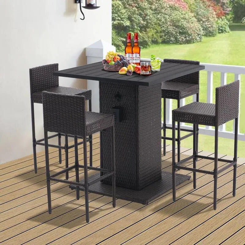 Sgabelli per Patios, 5 di Pezzi rattan sintetico caffè Tutto il tempo All'aperto set bistrot Conversation Bar Set