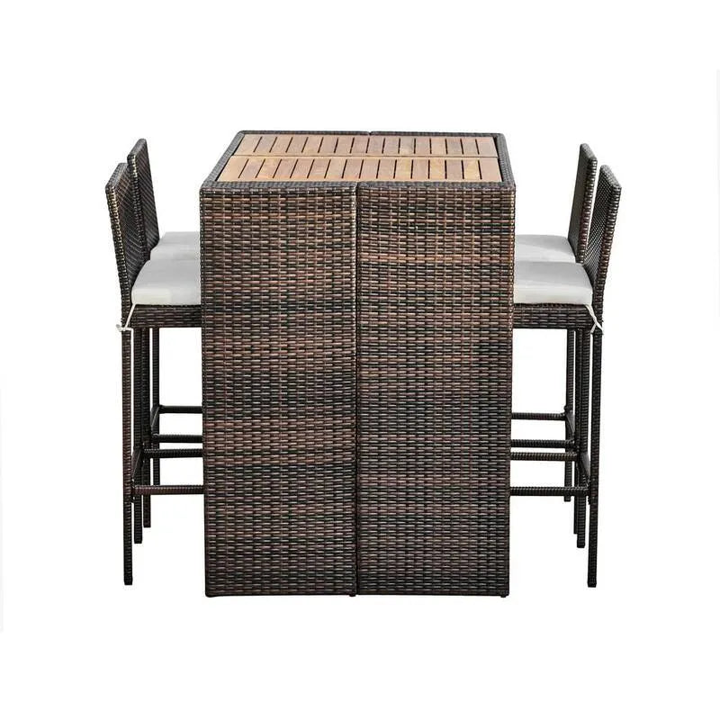5 pezzi Set da pranzo all'aperto del parrucchiere 5 pezzi, Set da pranzo all'aperto del tergicristallo con Acacia superiore e crema Cuscini colorati, marrone