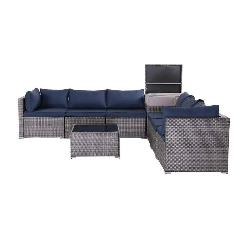 Divano sezionale, esterno, patio, grigio, blu, soggiorno, Blu navy, Divani da esterno