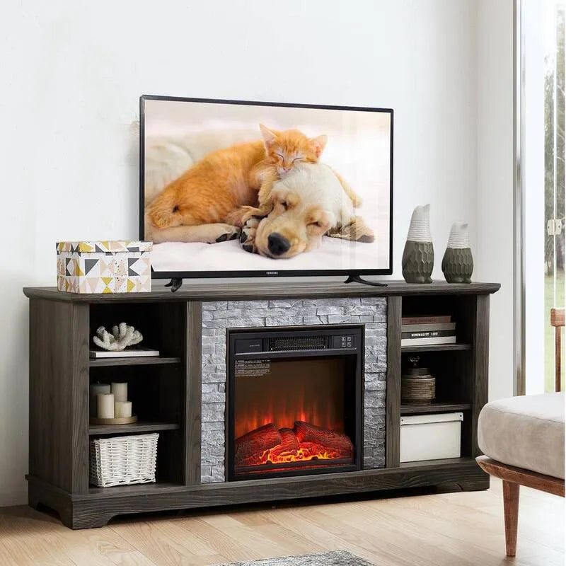 Stand TV Camino elettrico moderno in legno, 58 in., Grigio