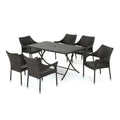 rattan sintetico Set da pranzo da patio esterno 7 pezzi, Design pieghevole, Madeleine, Marrone