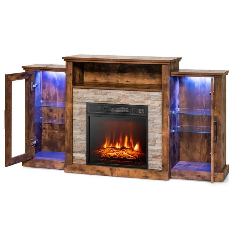 MDF Freestanding Electric Caminetto TV Stand, 59 in., 18 in., 65 in., Brown