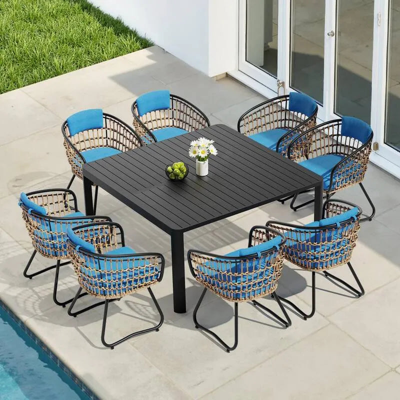 Set da pranzo all'aperto 9 pezzi, 58. 7 in., Blu, Metallo, 58.7 in