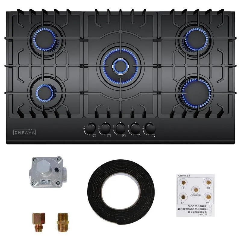 Gas piano cottura, 36 in., Superficie di cottura del controsoffitto Sealed-Burner, Nero
