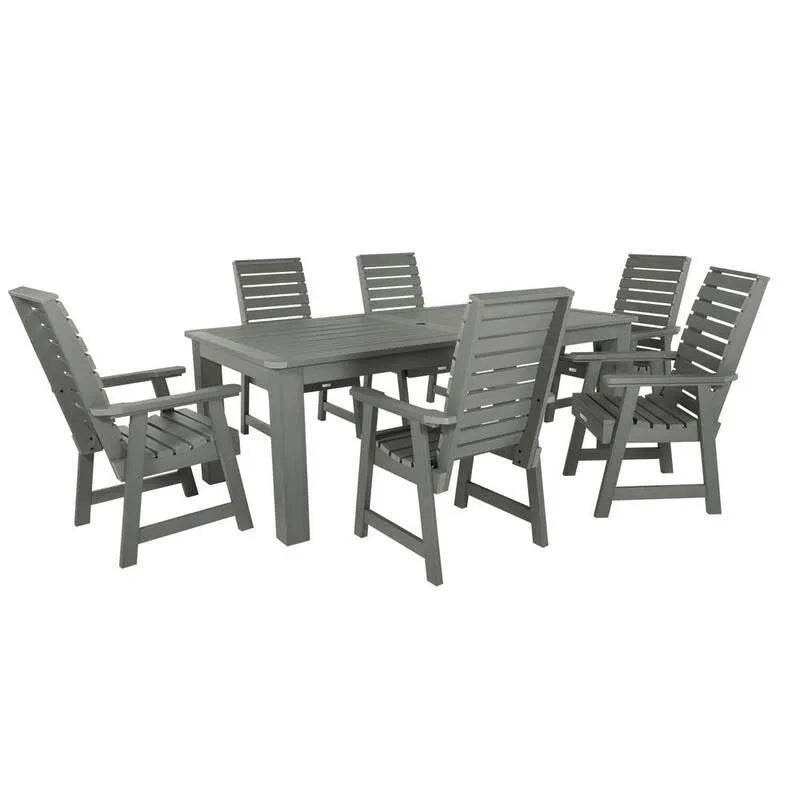 7 pezzi Set da pranzo all'aperto rettangolare in plastica riciclato 7 pezzi, Meteoly, Teak costiero, Set da pranzo da esterno