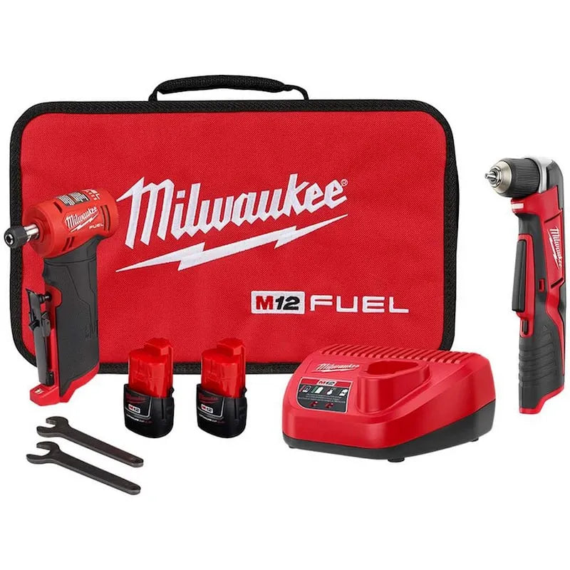 12-Volt Milwaukee Kit di macinacavo a dorso d'angolo destro senza fili di 12 Volt, 1/4 in., 8 in., Trapano ad angolo retto, Design senza cordone, M12