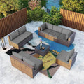 Set di sezione esterna del parrucchiere di pezzetti 9 pezzi, rattan sintetico Set di sezione esterna con cuscino grigio