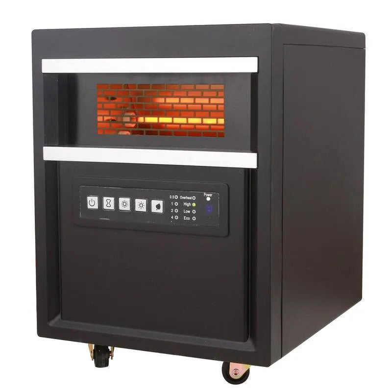 riscaldatore a infrarossi nero al quarzo elettrico 1500-Watt con telecomando, facile rullo ruote, timer, tecnologia a infrarossi