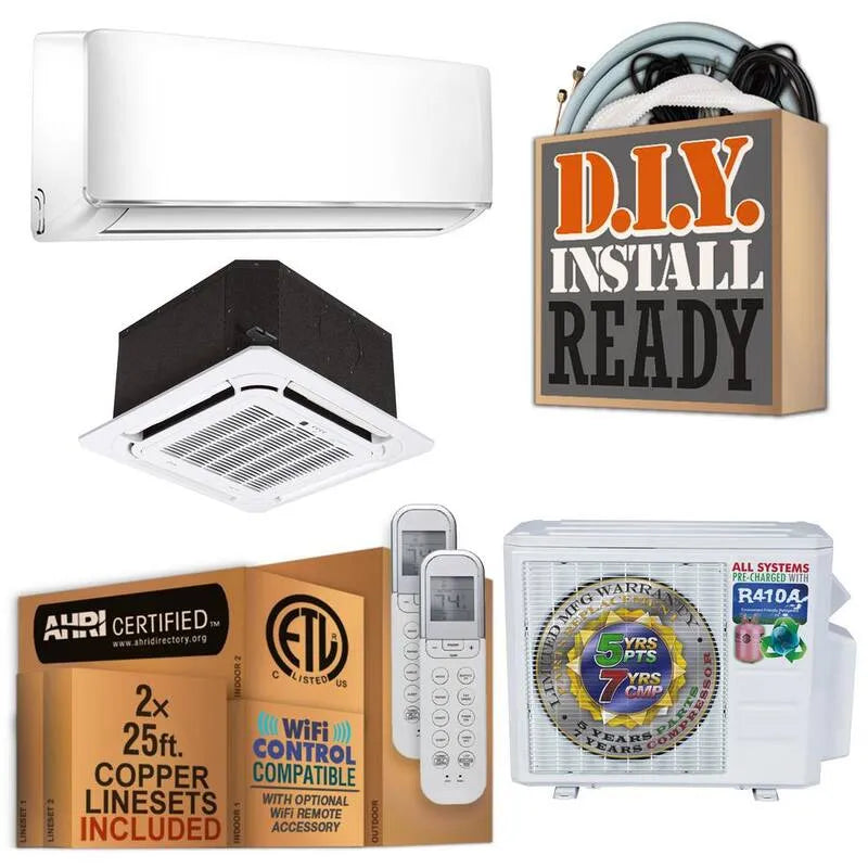 sistema mini-split 1. 5-Ton, 18000 BTU, Wall-Mountable, Funzione di calore, DIY, 220