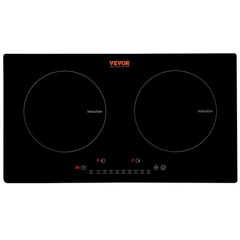 VEVOR, Electric piano cottura 2 Burners 24 in. Fornitura a induzione superiore integrato piano di cottura magnetico 1800-Watt 9 riscaldamento livello Burner, Nero, Piattoli elettrici