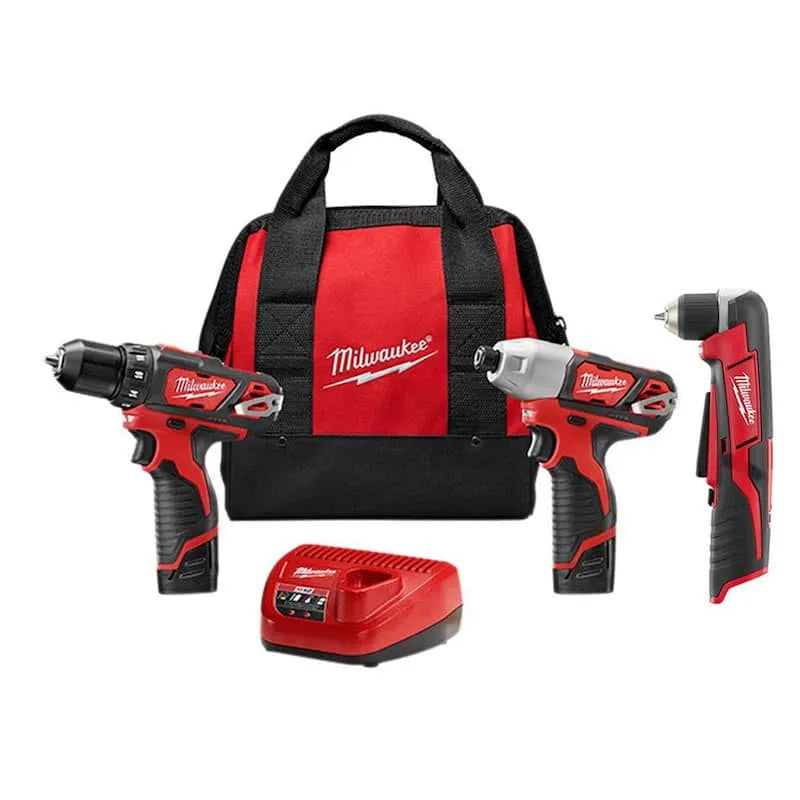 Milwaukee M12 12V Lithium-Ion 2-utensile senza cordone trapano, 3/8 in., Design senza cordone, Trapano angolare destra