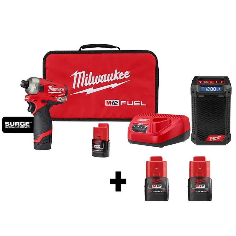 Milwaukee Kit avvitatore a impulsi dell'esago di 12V M12, 1/4 in., Design senza cordone, Design compatto portatile, senza spazzole