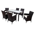 Set da pranzo all'aperto del patio del rattan sintetico del rattan 7 pezzi, nero, beige