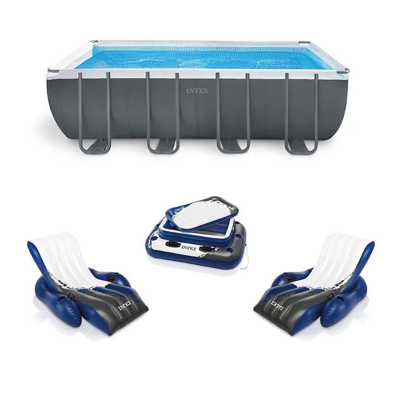 e il dispositivo di raffreddamento, 2-Pack, 18 ft,. Set piscina rettangolare, Loungers gonfiabili, Intex