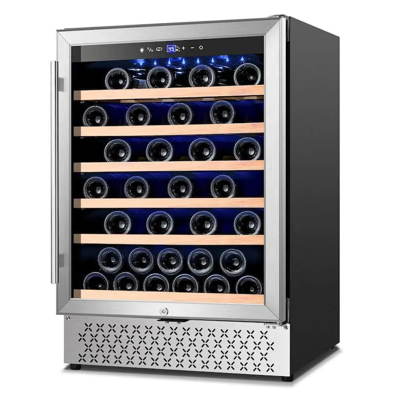 51 bottiglie 51-bottiglia, 24 in., Singola zona 51-bottiglia integrato o freestanding vino refrigeratore con serratura della porta, acciaio inossidabile