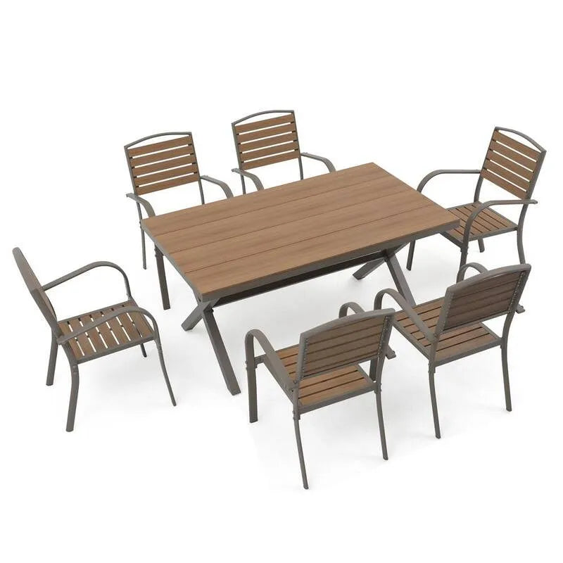 Tavolo da pranzo 7 pezzi, Alluminio, All'aperto, Marrone