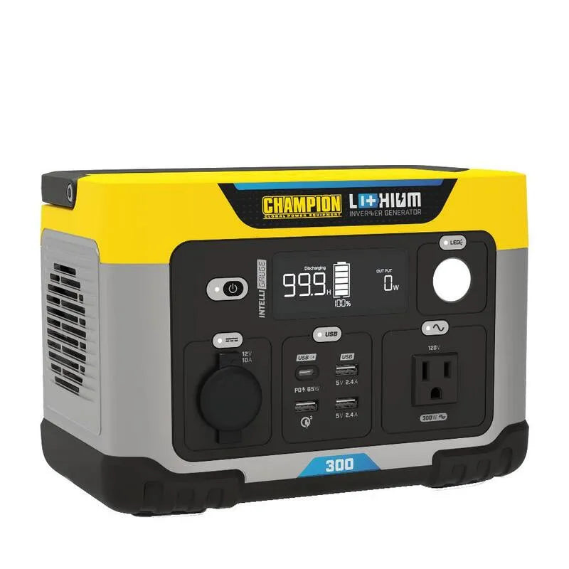 Champion Power Equipment 285-Wh, Compact Portable Design, stazione di alimentazione 600/300-Watt Portable Lithium-Ion batteria Generator Solar