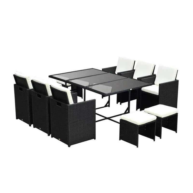 Set di conversazione in plastica rattan sintetico rattan da esterno, 4 poggiapiedi, Nero