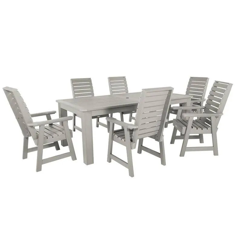 7 pezzi Set da pranzo rettangolare in plastica 7 pezzi, 84 pollici, 42 pollici, Meteoly, 84 in, 42 in, Porto di grigi
