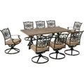 Pezzo Alluminio da esterno set da pranzo 9 pezzi, 8 Rockers girevole e Tile-superiore Table, Tradizioni