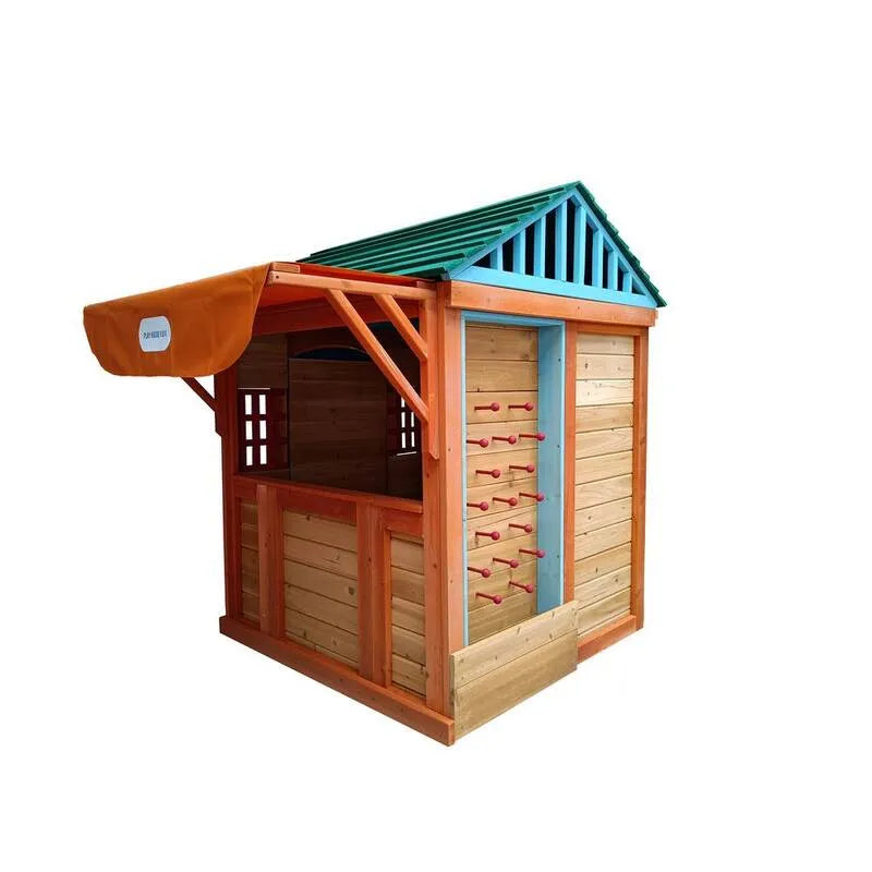 4-in-1 Gioco casa con giochi diversi su ogni superficie, Golden Wood da esterno Playhouse, all'aperto