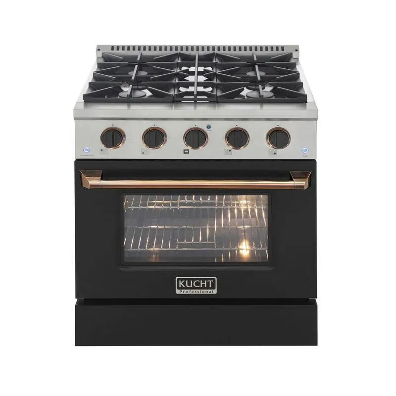 Gamma di gas KNG 30, Propano liquido, Cucina di convezione, 30 in., 4. 2 cu. ft, Personalizzato, Nero, Oro, 4.2 cu.ft