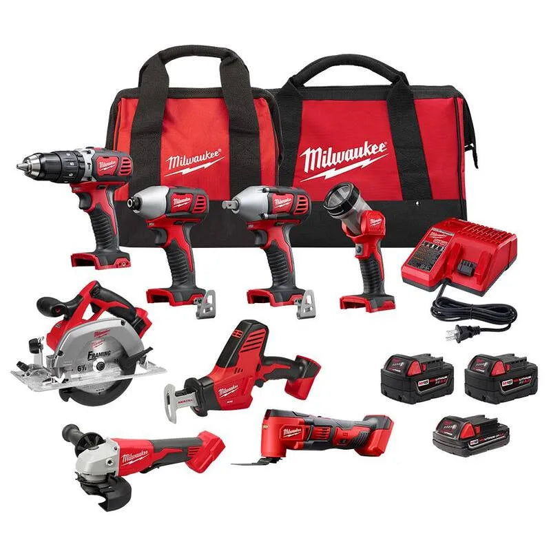 Kit Combo senza cordone di litio-ione di Milwaukee 8-utensile, 18V, Borse per utensili, Design senza cordone, M18, 2 utensile