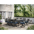 Set da pranzo all'aperto in acciaio piatto 11 pezzi, 60 in., 84 in., Montclair, Blu, 10 Rockers girevole e 60 in. x 84 in. Tabella, Marina Militare, Set da pranzo da esterno