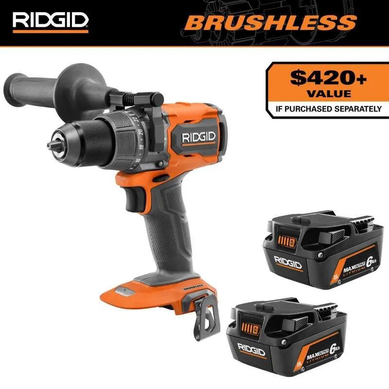RIDGID 2-Pack, 18V, progettazione senza fili, 18V 6. 0 Ah MAX Output Batterie al litio-ione, senza spazzole, 6.0 Ah, Arancione, trapani per martello