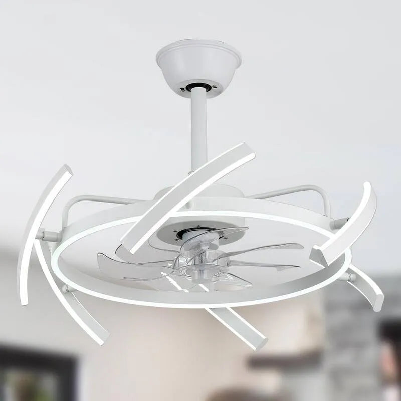 Ventilatore da soffitto, 24 pollici, da interno, con luce LED, bianco, a distanza regolabile, 24 in