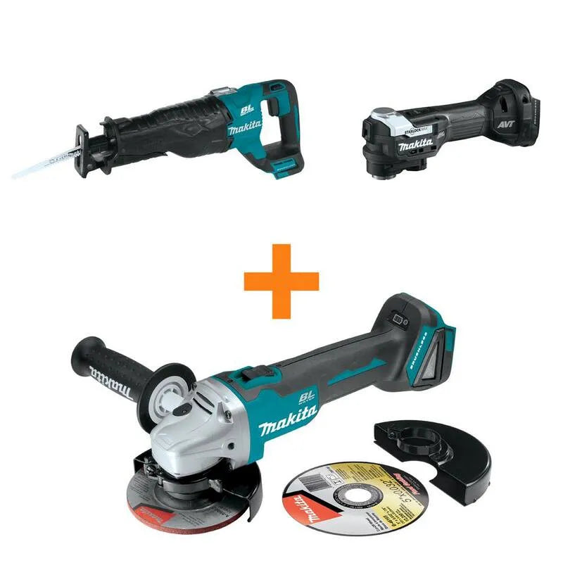 Makita, 18V LXT Lithium-Ion senza spazzole Sega Recipro e 18V LXT senza spazzole Multi-utensile con bonus 18V LXT senza spazzole angolo Grinder, 18V