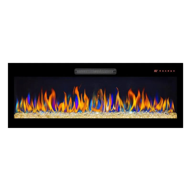 60 in., 60 in. Montaggio a parete / Caminetto elettrico con fiamma a colori remoti e multi in nero