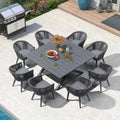 rattan in PE Square Set da pranzo all'aperto, 9 pezzi, grigio, alluminio, 9 pezzi, Grigio moderno Backrest, Set da pranzo da esterno